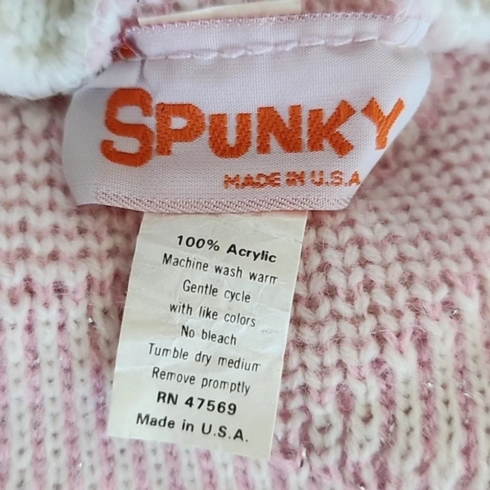 Spunky Metallic‎ Pink/White Sweater Womens S/M Mock Neck  Hearts print Knit Top